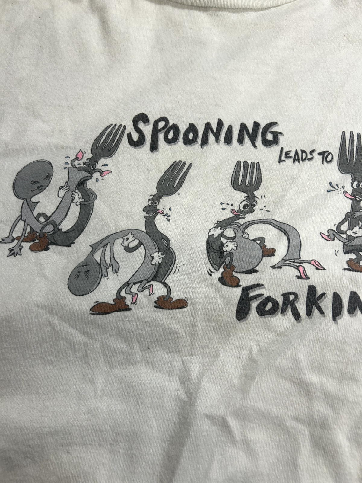Vintage 90s Spooning Leads to Forking Obscure Funny Sex T-Shirt Size Large