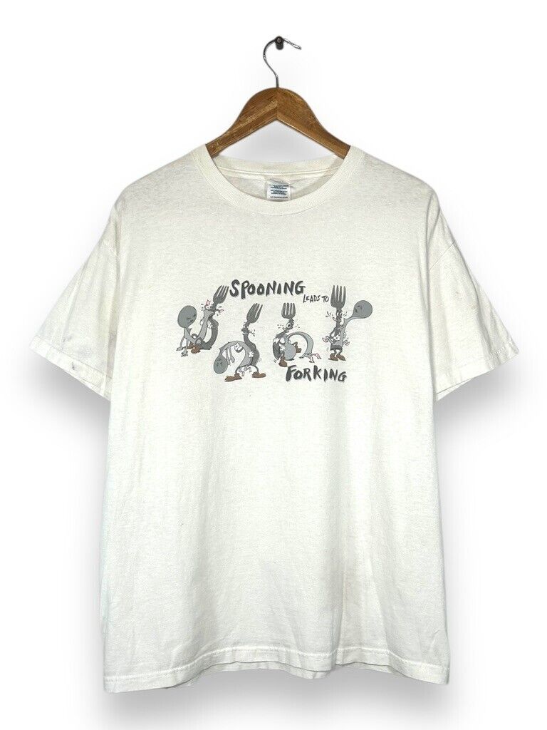 Vintage 90s Spooning Leads to Forking Obscure Funny Sex T-Shirt Size Large