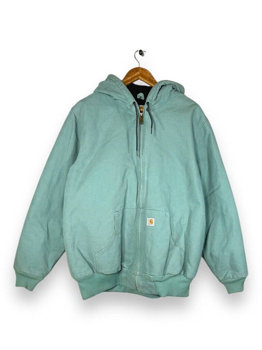 Vintage Carhartt Hooded Active Quilted Canvas Workwear Jacket Size Large Cyan