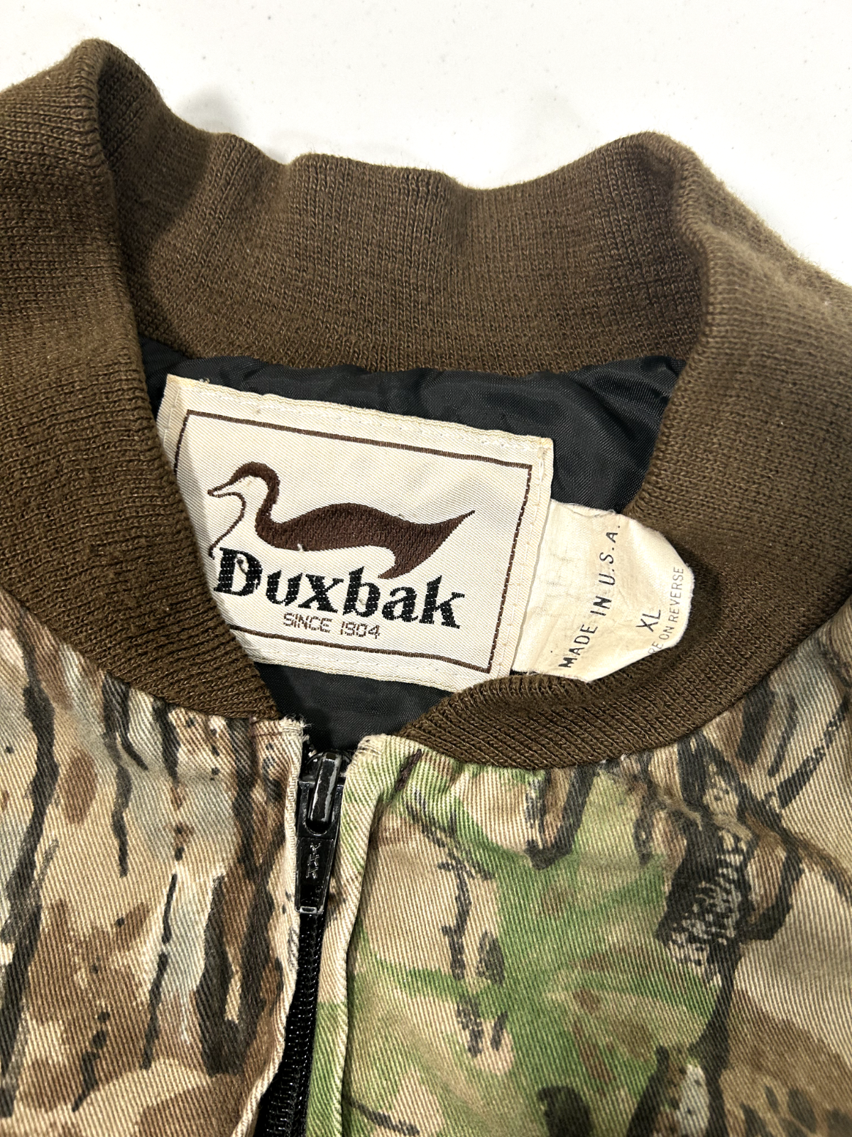 Vintage 80s/90s Duxbak Real Tree Camo Full Zip Quilted Bomber Jacket Size XL