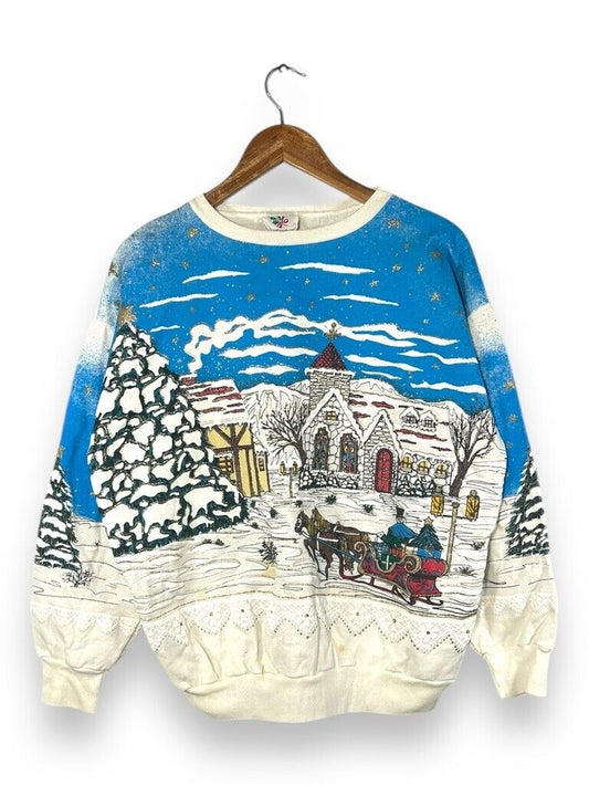 Vintage 90s Nutcracker Village Winter Christmas Crewneck Sweatshirt Size Medium