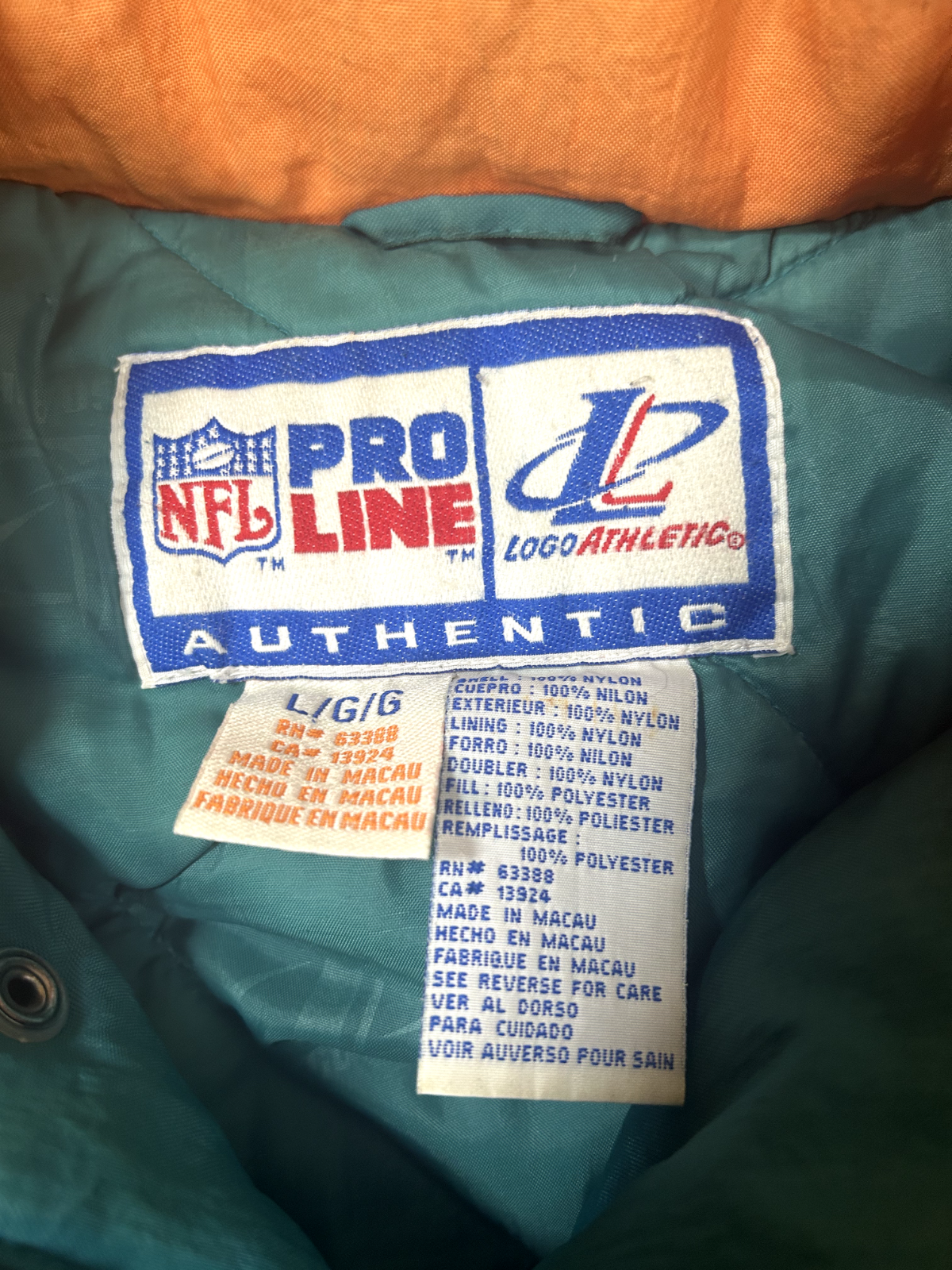 Vintage 90s Miami Dolphins NFL Insulated Full Zip Jacket Nylon Size Large