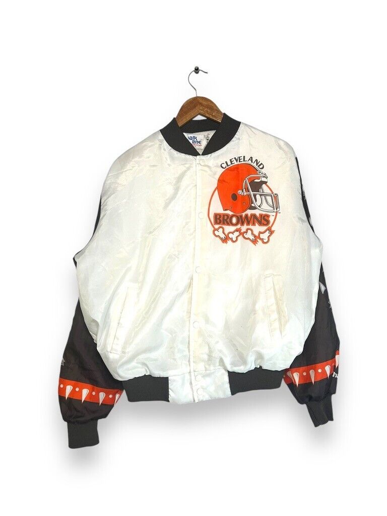 Vintage 90s Cleveland Browns NFL Button Up Chalk Line Dawgs Jacket Size Large