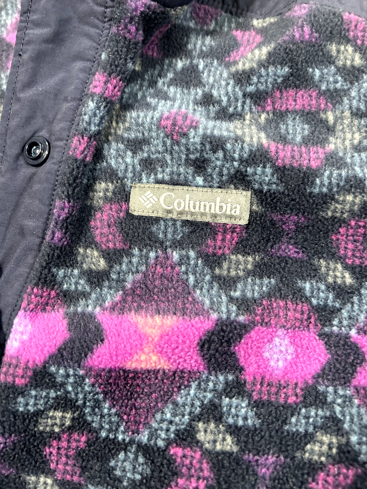 Vintage Columbia Spellout Patterned Fleece 1/4 Button Up Light Jacket Sz Medium