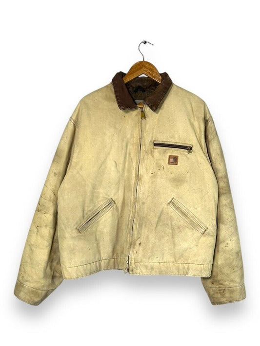 Vintage Carhartt Detroit Sherpa Lined Leather Patch Cropped Jacket Size XL