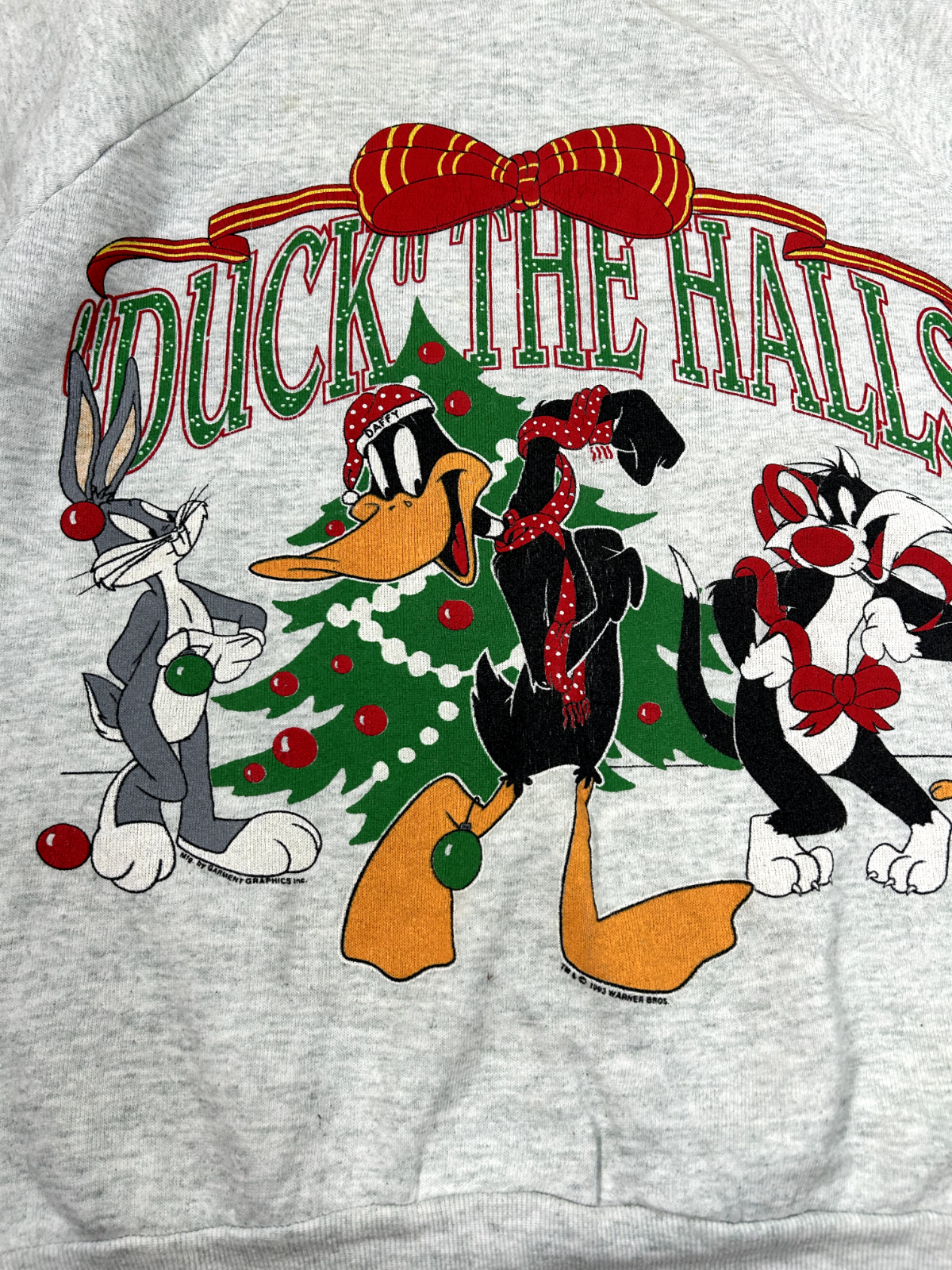 Vintage 1993 Looney Tunes Duck The Halls Christmas Crewneck Sweatshirt Sz Small