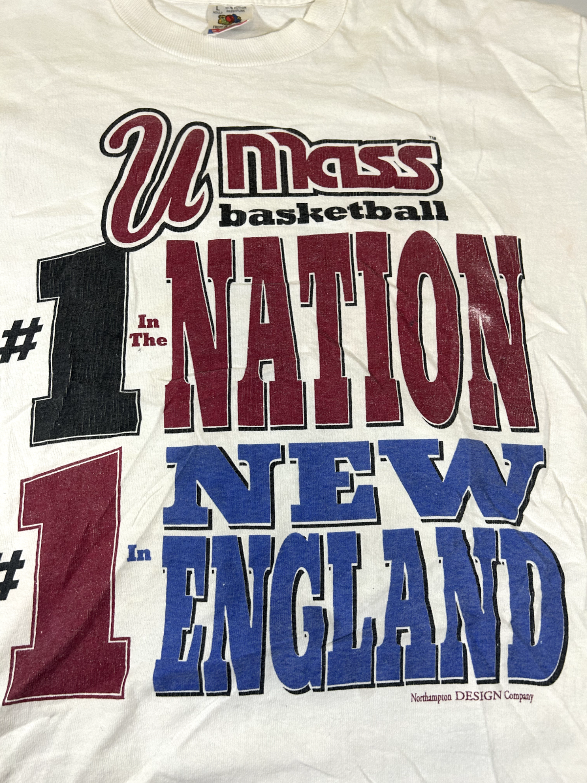 Vtg 80s/90s UMass Minutemen NCAA Basketball #1 Refuse To Lose T-Shirt Size Large