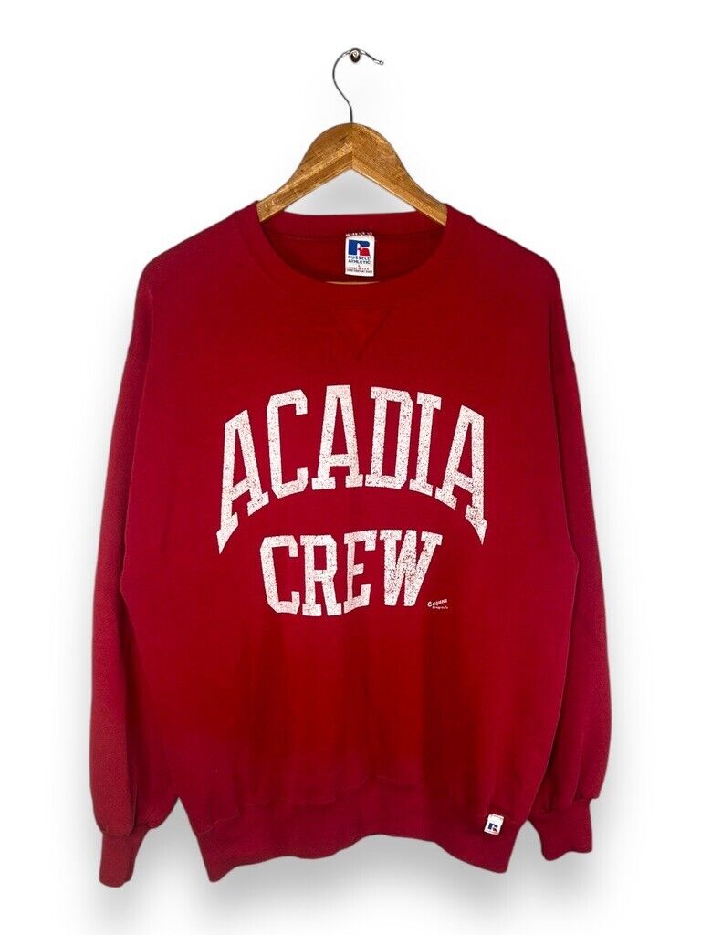 Vintage 90s Acadia Crew Spellout Russell Athletic Crewneck Sweatshirt Size Large