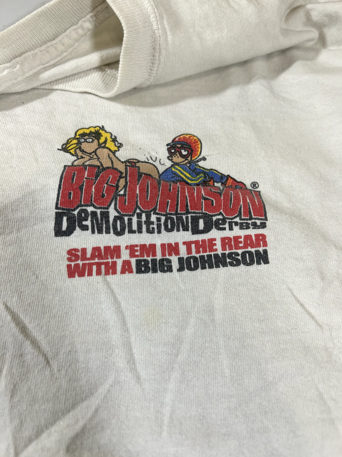 Vintage Big Johnson Demolition Derby Funny Parody Graphic T-Shirt Size XL