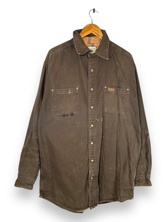 Vintage Carhartt Plaid Lind Button Up Light Workwear Jacket Size Large Mocha