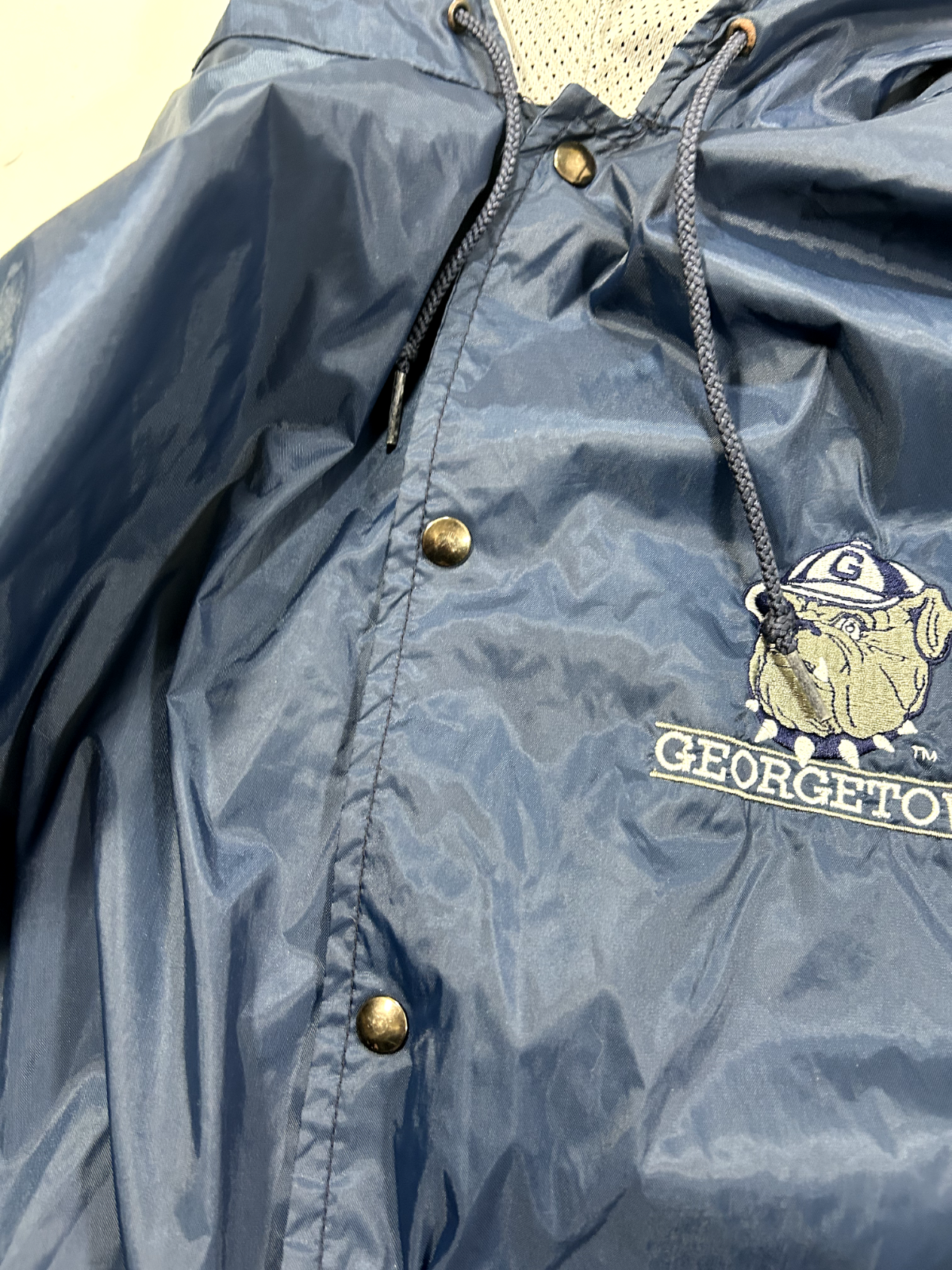 Vtg 90s Georgetown Hoyas NCAA Embroidered Logo Windbreaker Light Jacket Sz Large