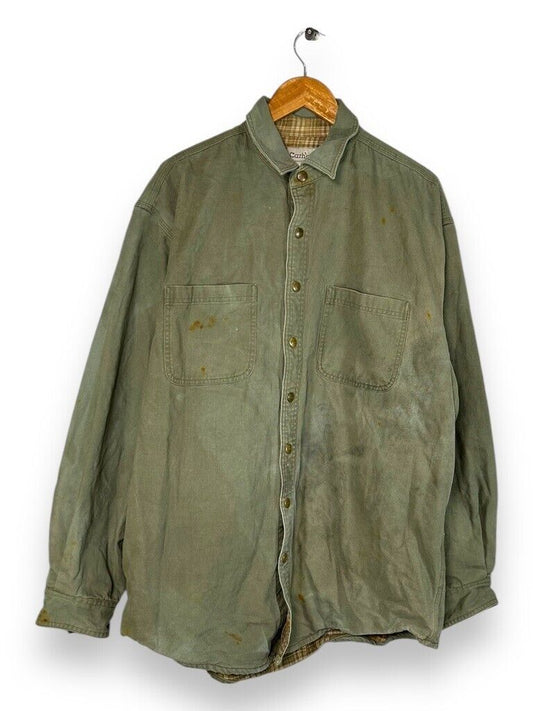 Vintage Carhartt Button Up Plaid Lined Workwear Light Jacket Size Large Green