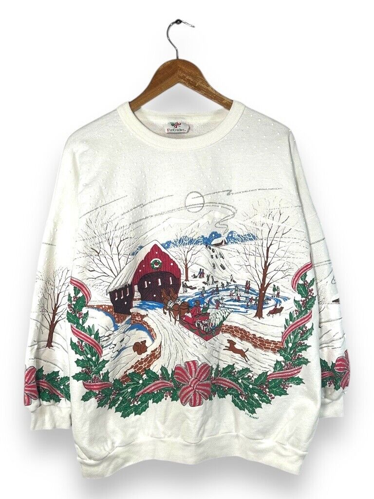 Vintage 1993 Nut Cracker Winter Village Christmas Crewneck Sweatshirt Sz Medium