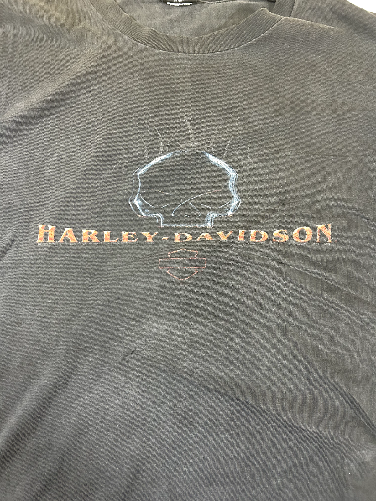 Vintage 2002 Harley Davidson Mendon Ohio Faded Skull Graphic T-Shirt Size 2XL