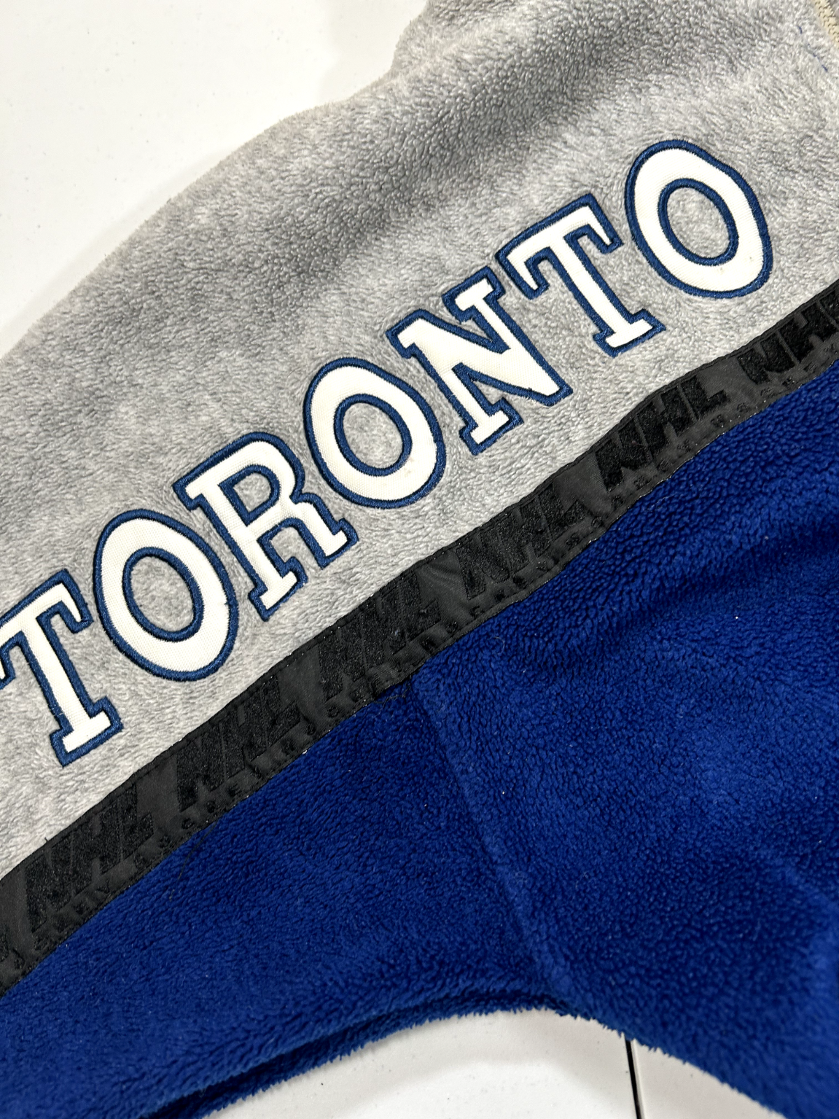 Vintage 90s Toronto Maple Leafs NHL Spellout 1/4 Zip Fleece Jacket Sz Small