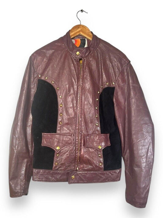 Vintage 70s Wheels Of Man Wine Motorcycle Bomber Jacket Size Medium Talon Zip