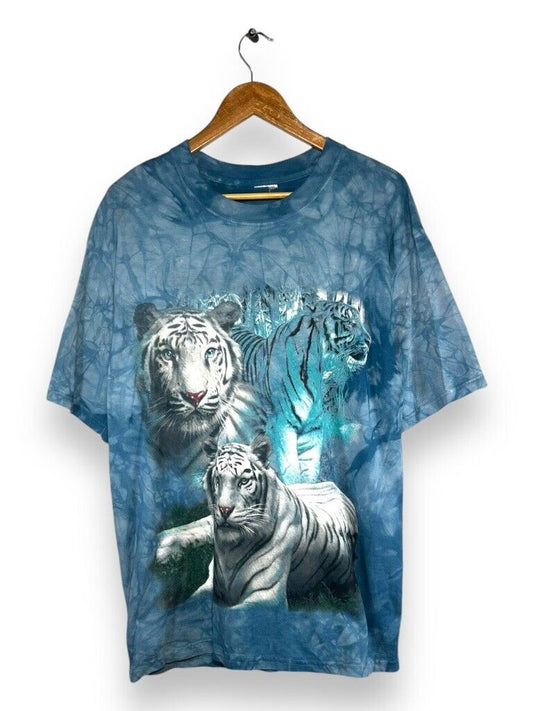 Vintage 90s The Mountain White Tiger Graphic T-Shirt Size Large