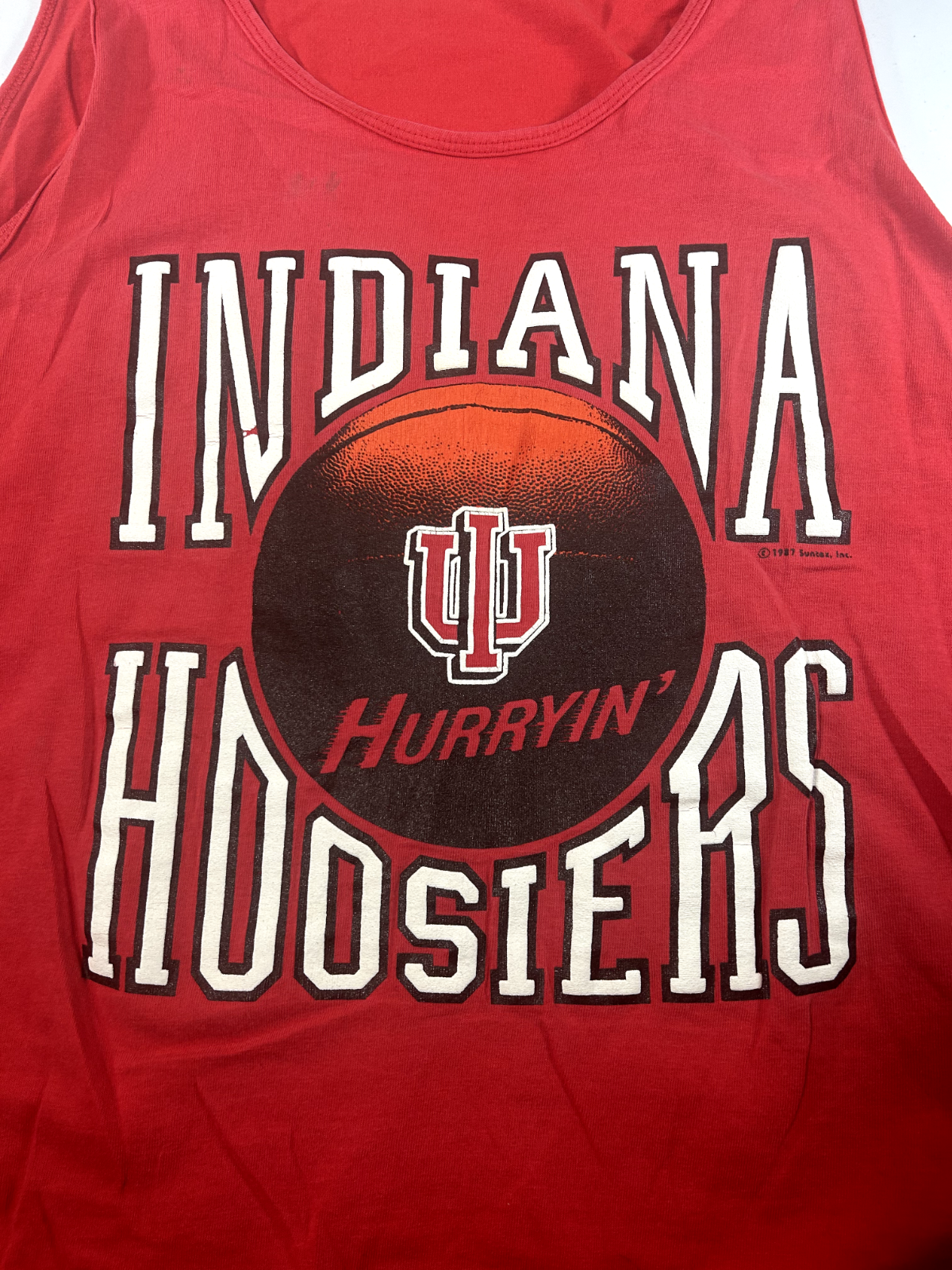 Vintage 1987 Indiana Hoosiers NCAA Graphic Logo Spellout Muscle Shirt Size XL