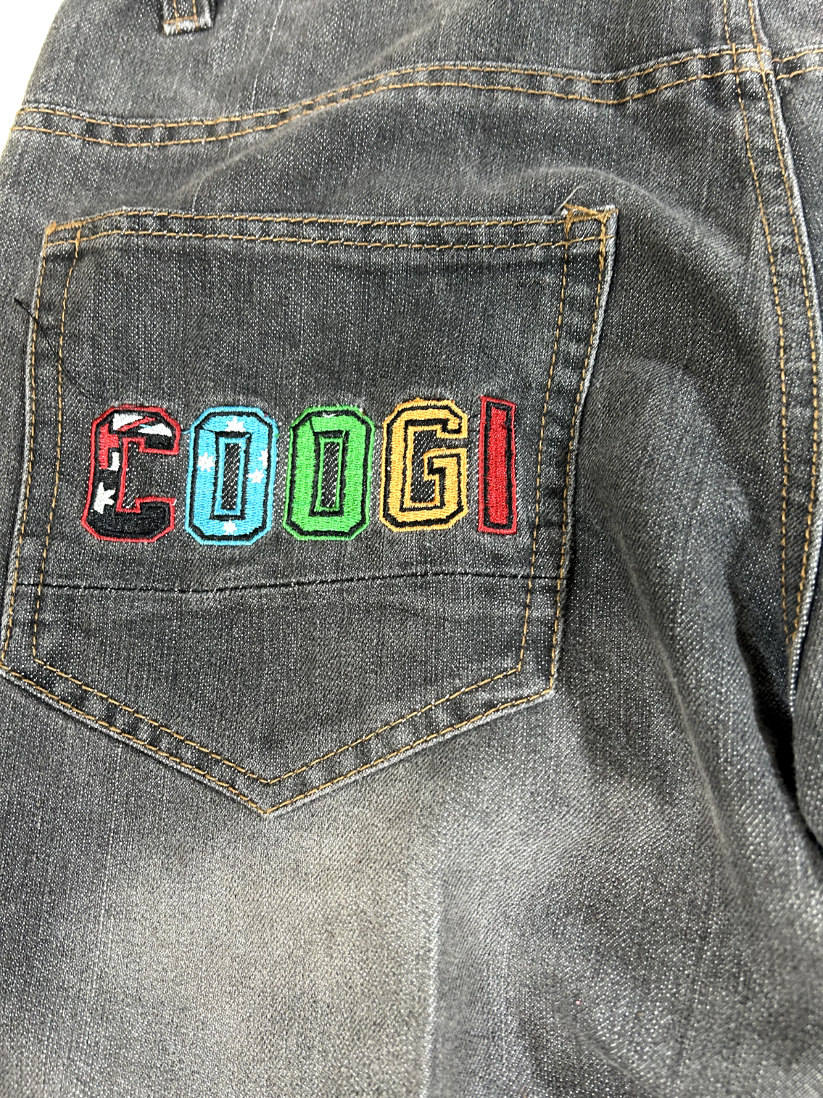 Vintage Coogi Embroidered Spellout Dark Baggy Denim Pants Size 32