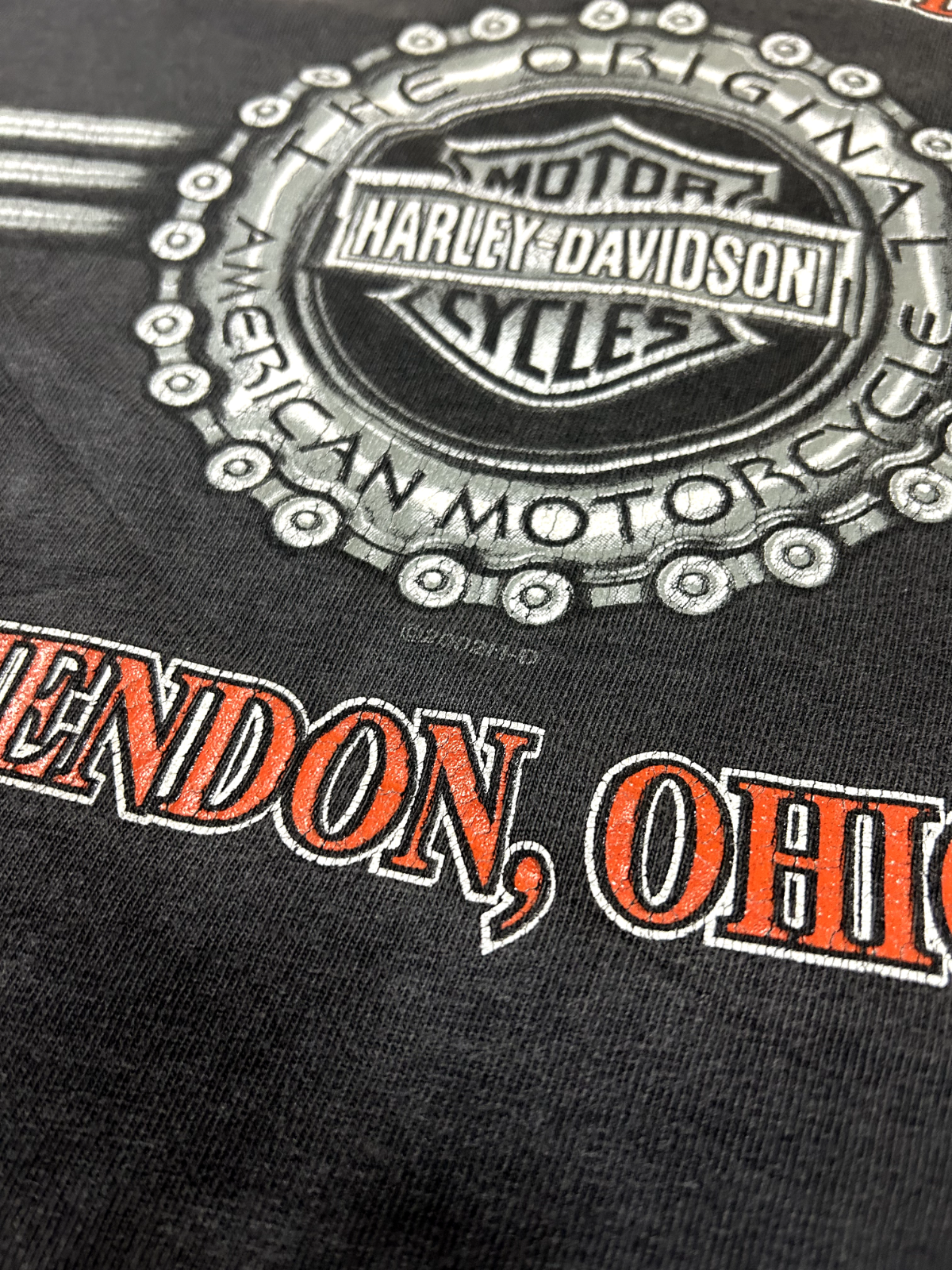 Vintage 2002 Harley Davidson Mendon Ohio Faded Skull Graphic T-Shirt Size 2XL