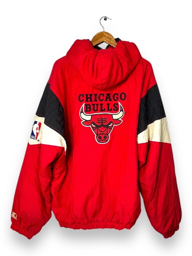 Vintage 90s Chicago Bulls NBA Embroidered Logo Pullover Starter Jacket Size XL