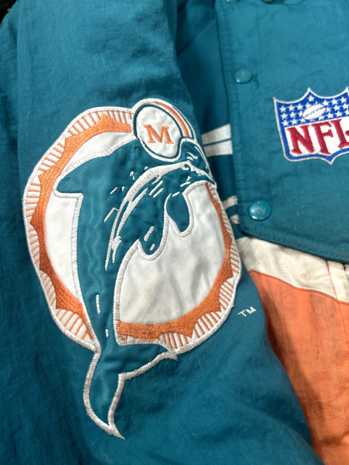 Vintage 90s Miami Dolphins NFL Insulated Full Zip Jacket Nylon Size Large