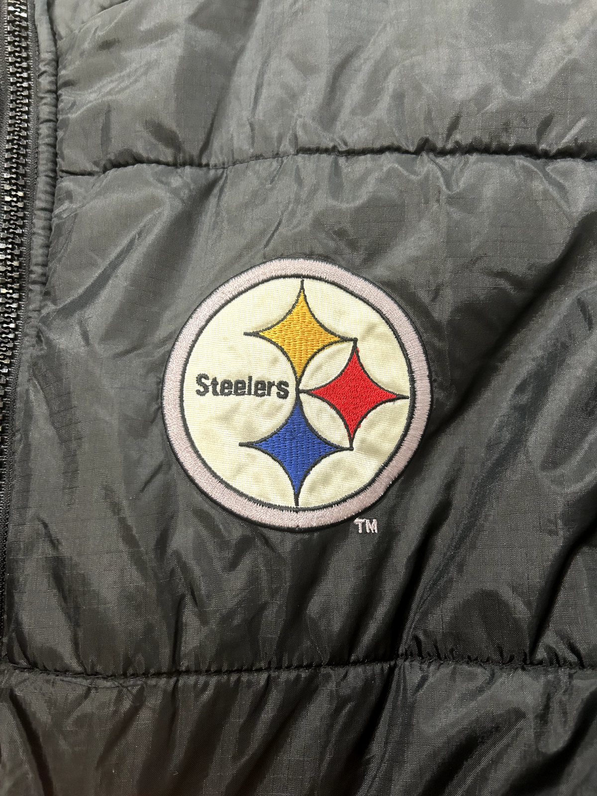 Vintage 90s Pittsburgh Steelers NFL Reversible Insulated Puffer Jacket Sz Large