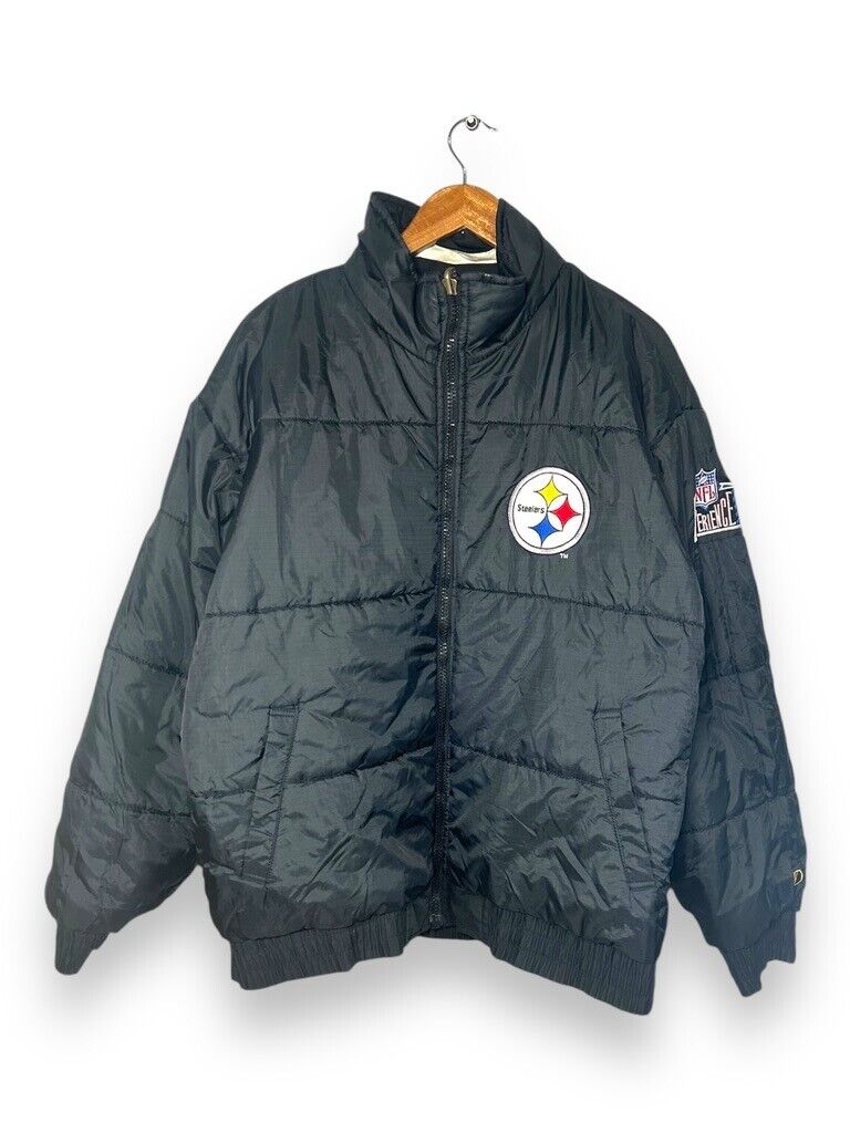 Vintage 90s Pittsburgh Steelers NFL Reversible Insulated Puffer Jacket Sz Large