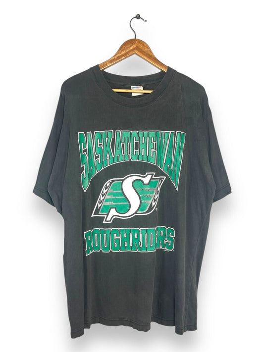 Vintage 90s Saskatchewan Roughriders CFL Logo Graphic Spellout T-Shirt Sz Large