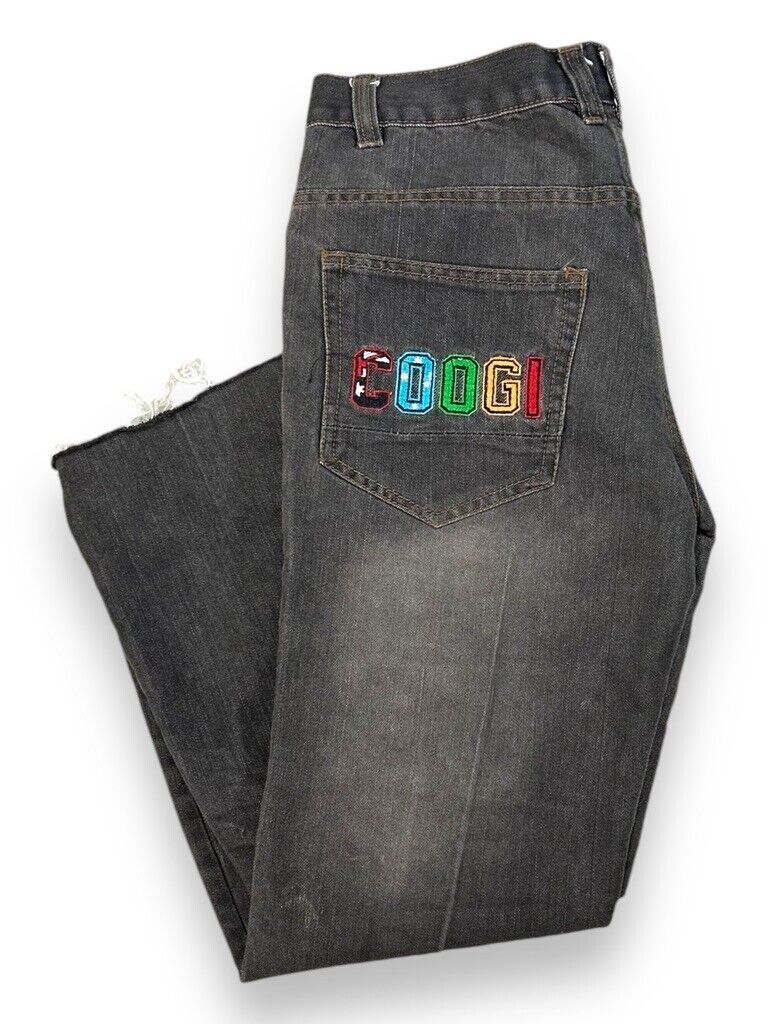 Vintage Coogi Embroidered Spellout Dark Baggy Denim Pants Size 32