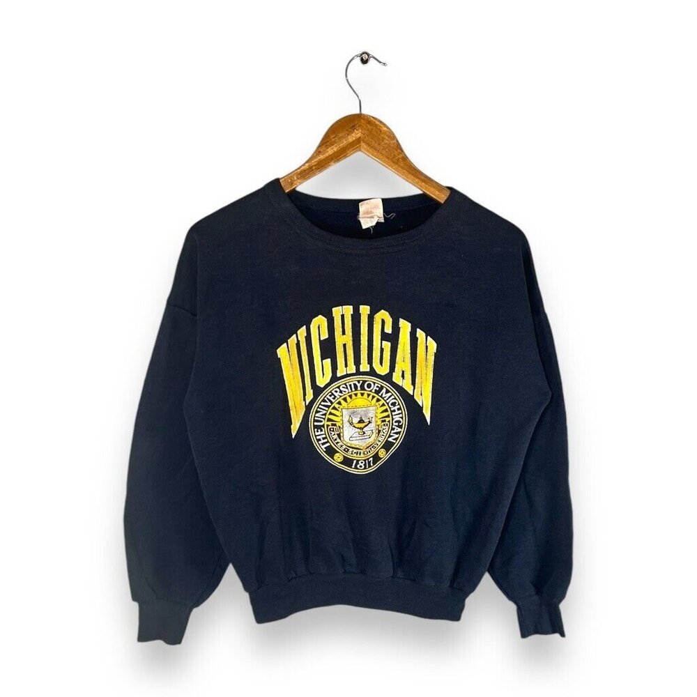 Vtg 80/90s Michigan University Arc Graphic Spellout Crewneck Sweatshirt Sz Large