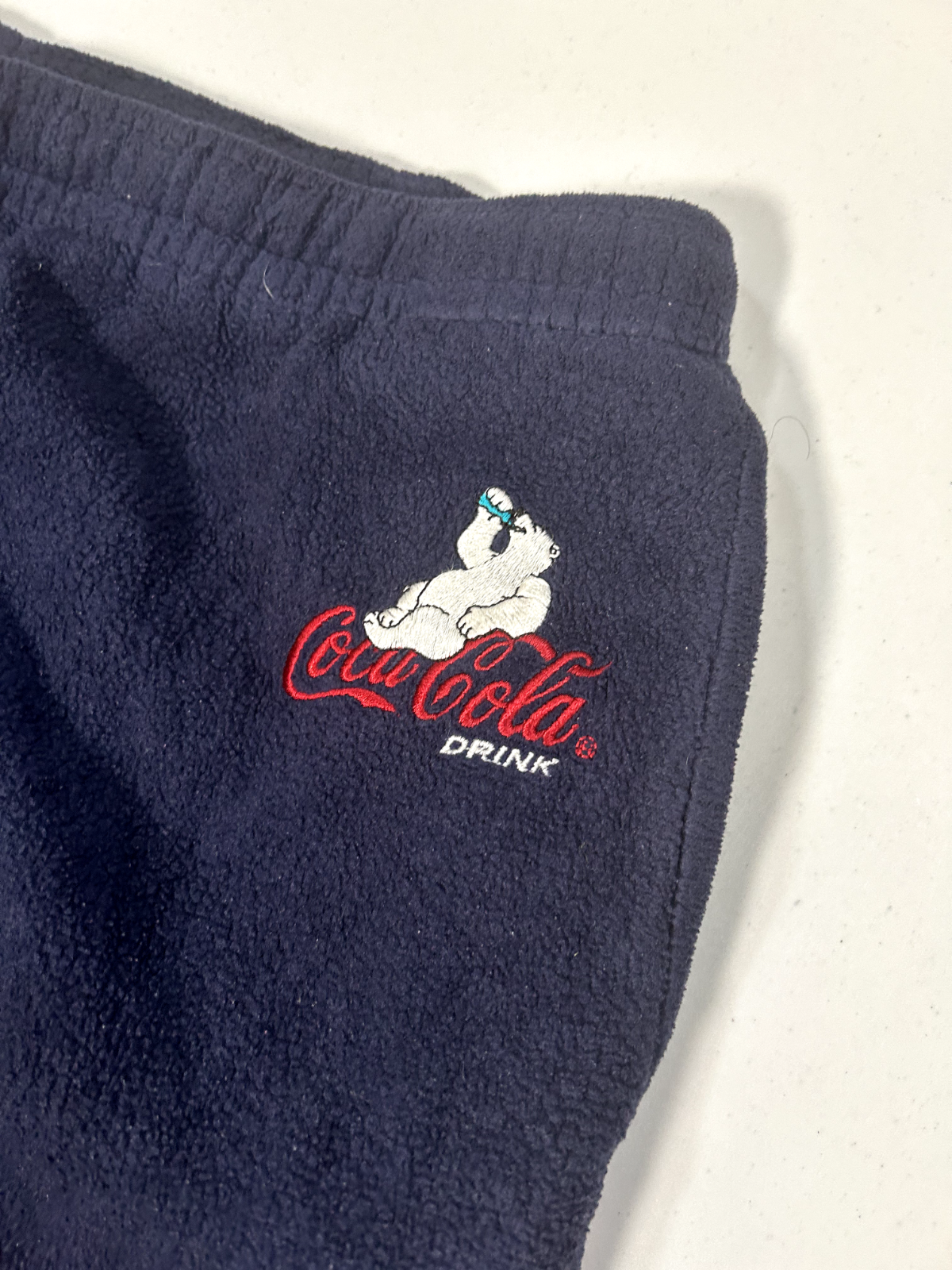 Vintage 90s CocaCola Bear Logo Embroidery Fleece Track Sweat Pants Size Large