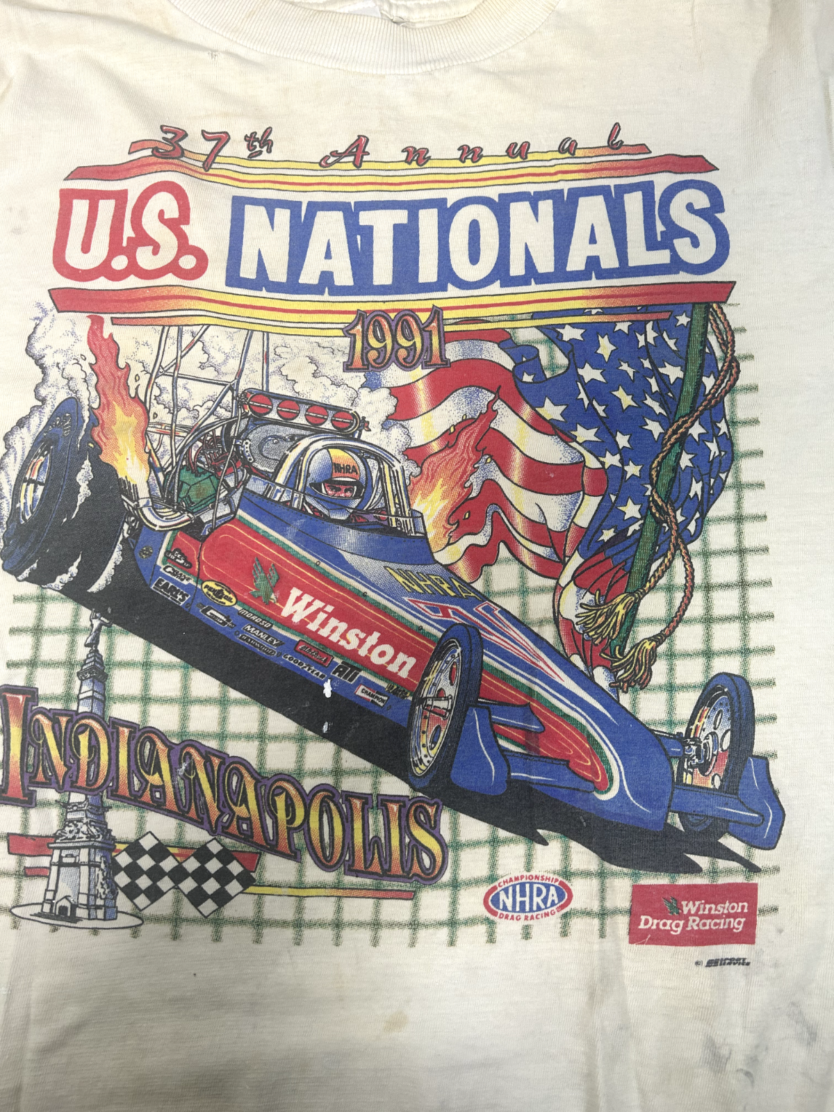 Vintage 1991 Indianapolis Winston Drag Racing NHRA Graphic T-Shirt Size Large