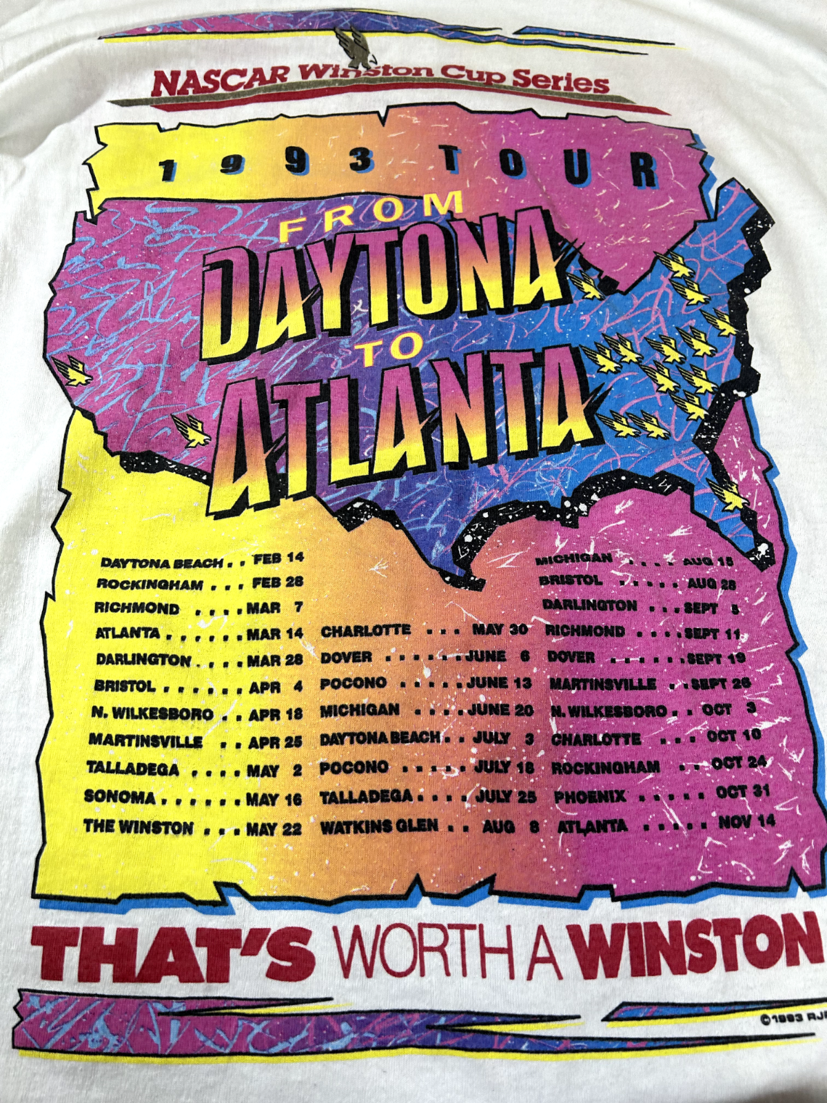 Vtg 1993 Nacar Winston Cup Series Daytona to Atlanta Longsleeve T-Shirt Sz Large