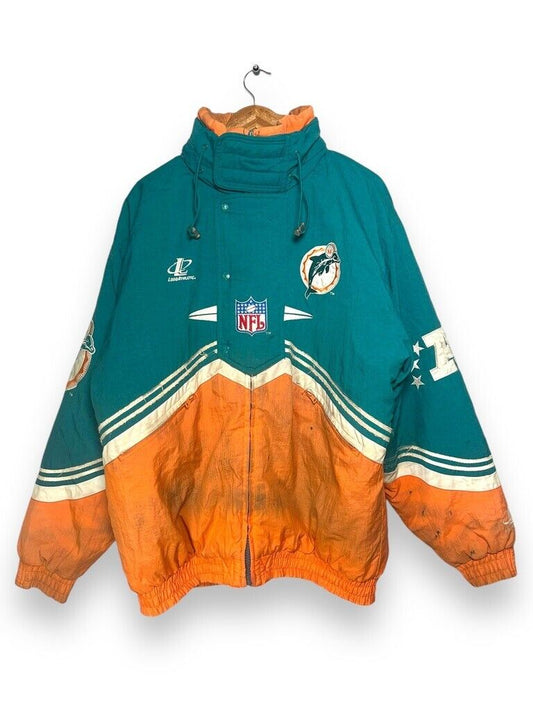 Vintage 90s Miami Dolphins NFL Insulated Full Zip Jacket Nylon Size Large