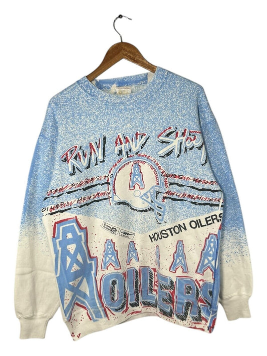 Vintage 90s Magic Johnson Houston Oilers NFL AOP Crewneck Sweatshirt Size Medium