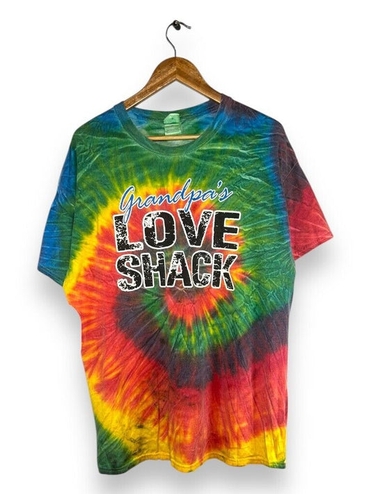 Vintage Grandpa's Love Shack Obscure Comedy Spellout Tie Dye T-Shirt Size XL