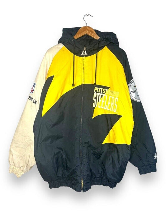 Vintage 90s Pittsburgh Steelers NFL Shark tooth Insulated Puffer Jacket Sz Large