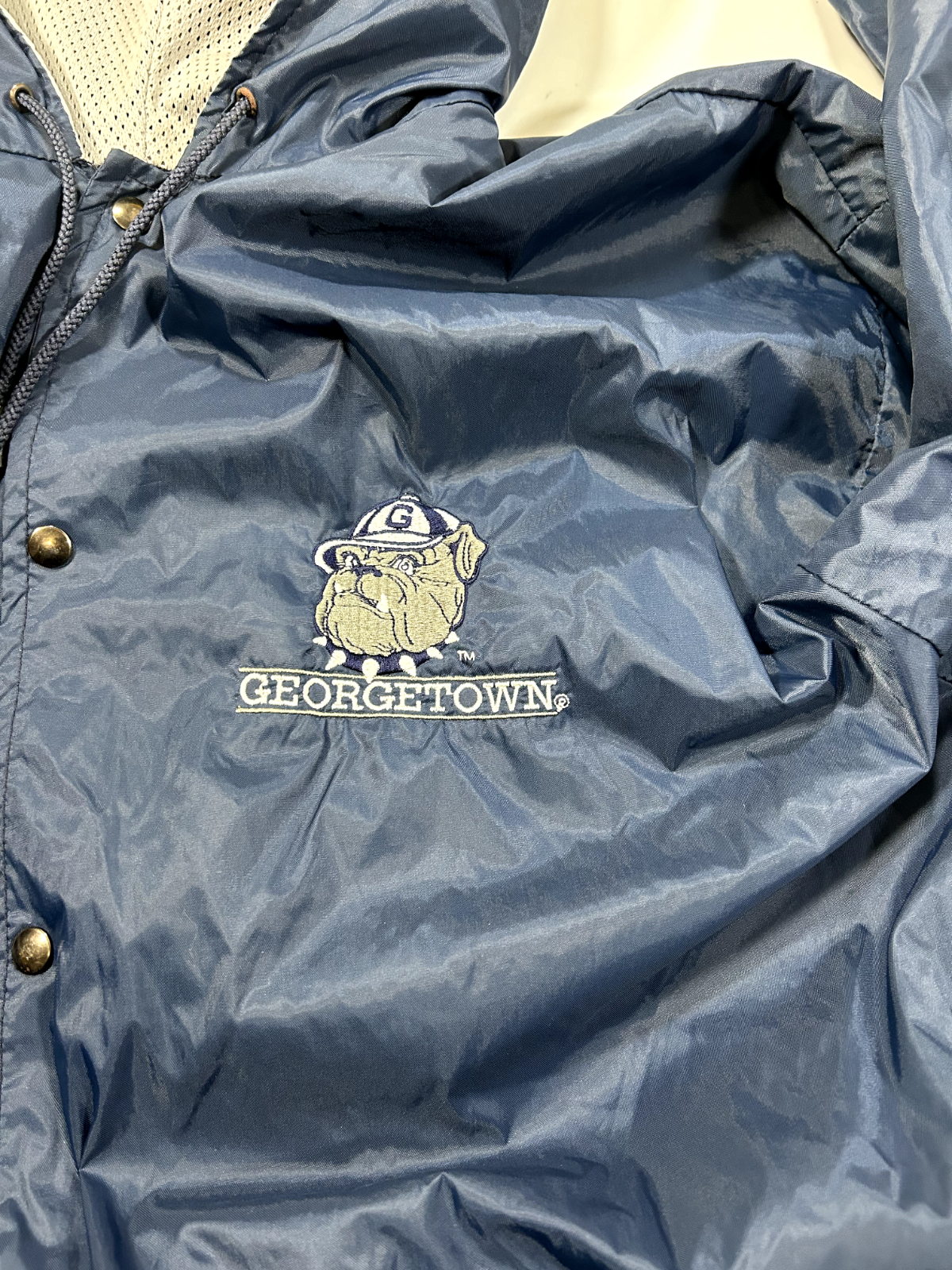 Vtg 90s Georgetown Hoyas NCAA Embroidered Logo Windbreaker Light Jacket Sz Large